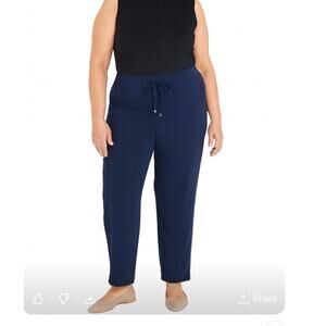 Black Label By Chico's SZ 3 (XL-16) Navy Blue Pull On Ankle Pants Silky Trim